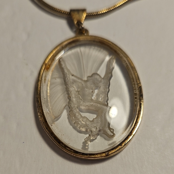 Goldtone & Glass Intaglio Angel Pixie on Goldtone Snake 26" Necklace - Picture 2 of 8